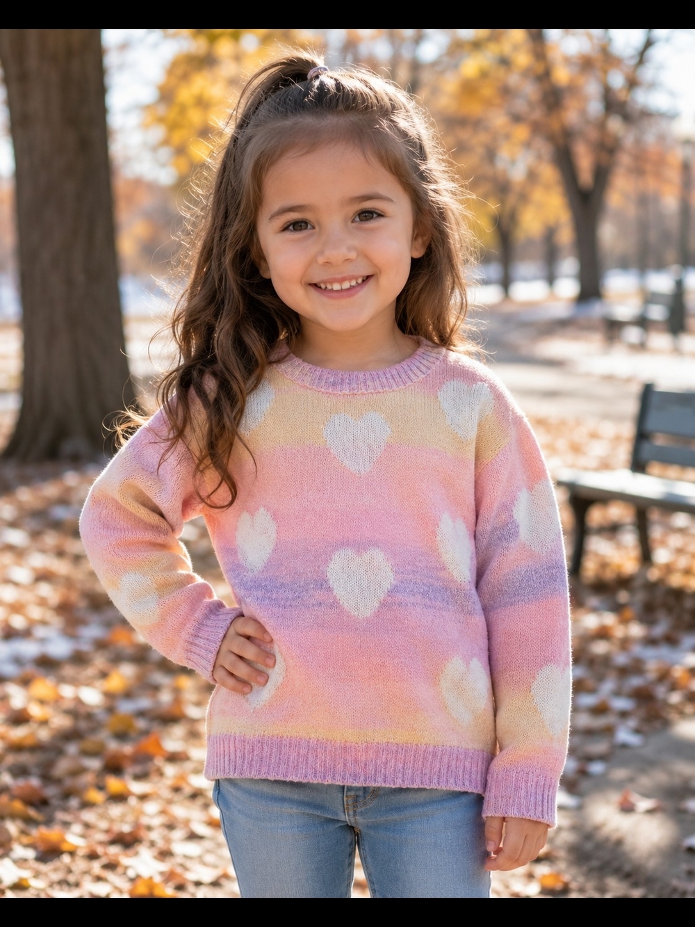 Zunie Girls' Pastel Heart Sweater - Pink, Purple & Yellow